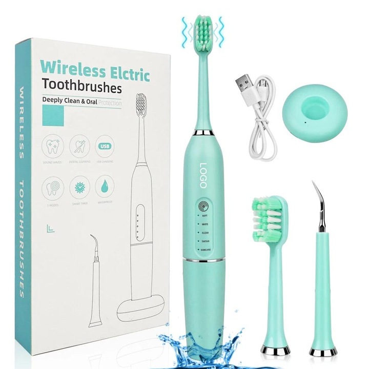 Periuta de dinti electrica fara fir 2 in 1 Curata in profunzime Dispozitiv de indepartare a calculului dentar oral Periuta de dinti electrica