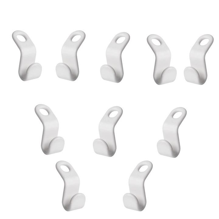 Set 10 mini umerase tip carlig, organizator de haine, portabil si robust, economisire de spatiu in garderoba, dulap, dressing, sifonier, plastic PVC durabil, dimensiune 5,5x2cm, alb