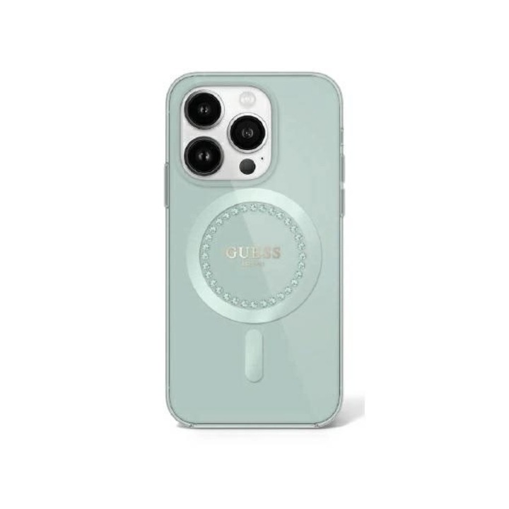 Guess tok kompatibilis iPhone 16 Pro, IML Rhinestones MagSafe, zöld