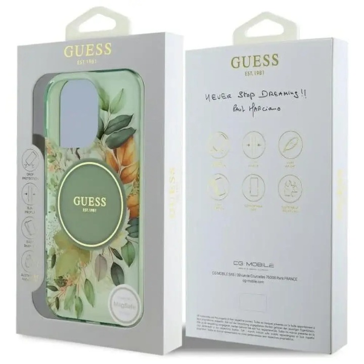 Guess tok kompatibilis iPhone 16 Pro, IML Flower Tonal Circle MagSafe, zöld