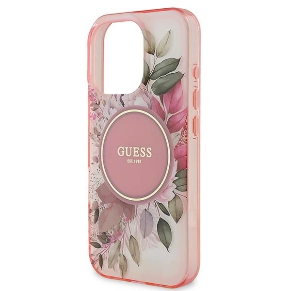 Husa Guess compatibila cu iPhone 16 Pro Max, IML Flower Tonal Circle MagSafe, Roz