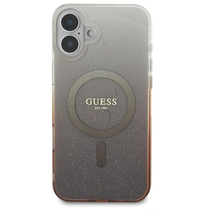 Husa Guess compatibila cu iPhone 16 Plus, IML Glitter Gradient MagSafe, Maro