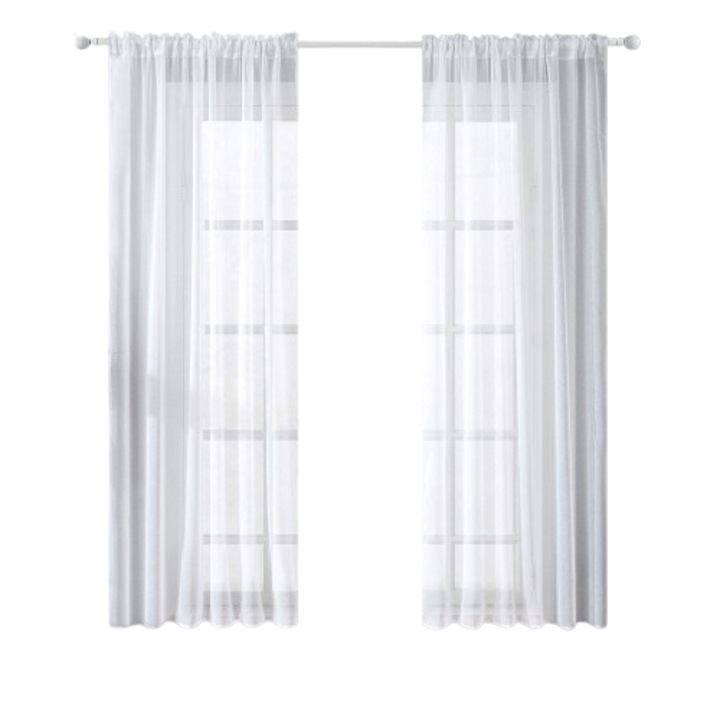 Set de 2 perdele Topfinel semi-transparente, pentru living, 140 x 220 cm, albe