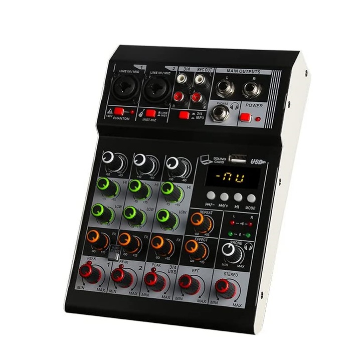 Аудио миксер BOMGE 4 канала, USB, 17x8.5x27cm, 1.16kg, с Bluetooth функция