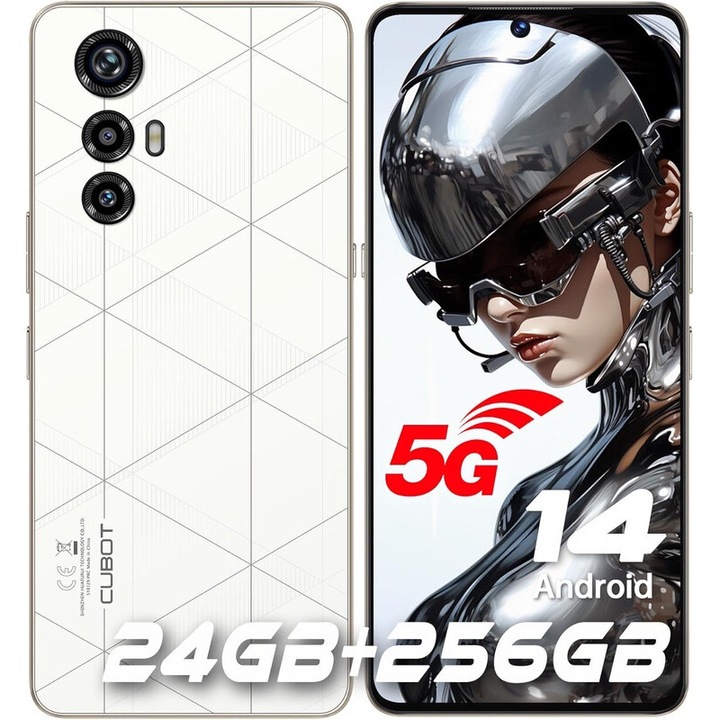 Смартфон CUBOT MAX 5, 24GB RAM, 256GB ROM, 100MP камера, 6.95'' 144Hz дисплей, 5100mAh батерия, Dual SIM 5G, Android 14, бял