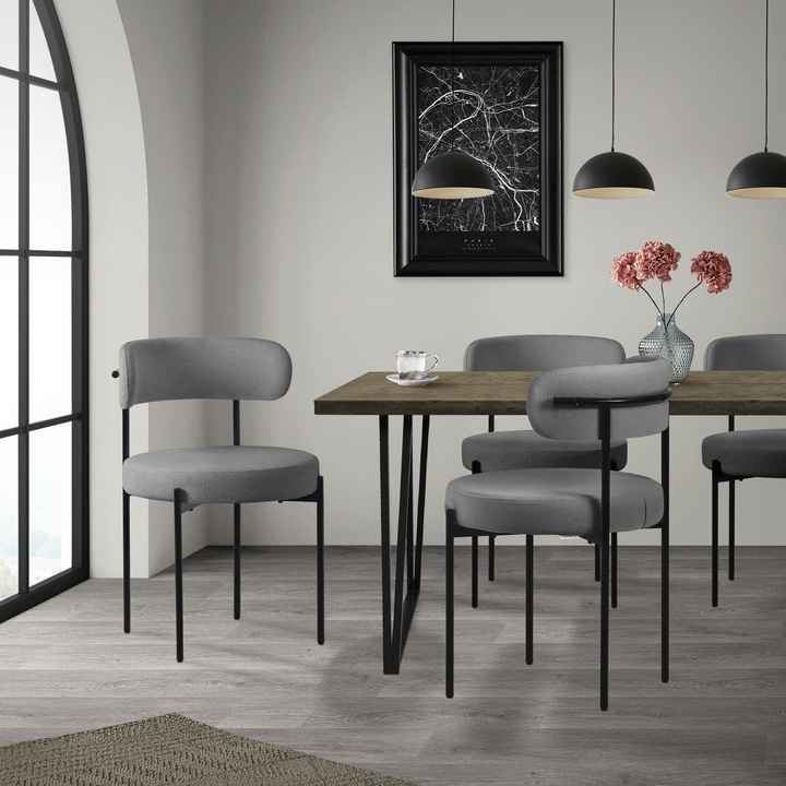 Set 4 scaune dining / living ML-Design, gri, tesatura Teddy, 53 x 50 x 78 cm, usor de asamblat si intretinut