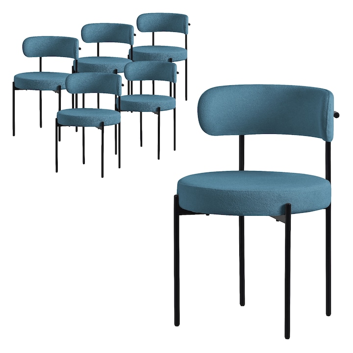 Set 6 scaune dining / living ML-Design, albastru, tesatura Teddy, 53 x 50 x 78 cm, usor de asamblat si intretinut