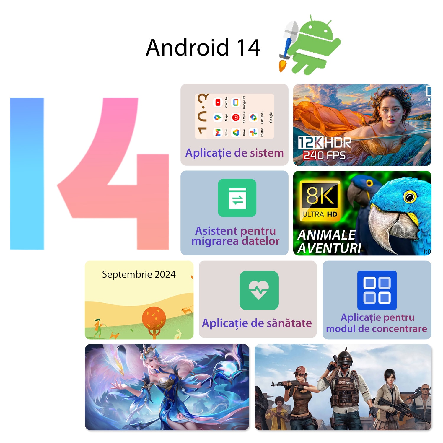 Telefon mobil CUBOT A20, Dual SIM, Android 14, 12GB+128GB/1TB, 5100mAh, ecran HD de 6.8" + Octa-Core 90Hz, Camera cu 48MP+16MP, Smartphone 4G, Face ID/GPS, Albastru