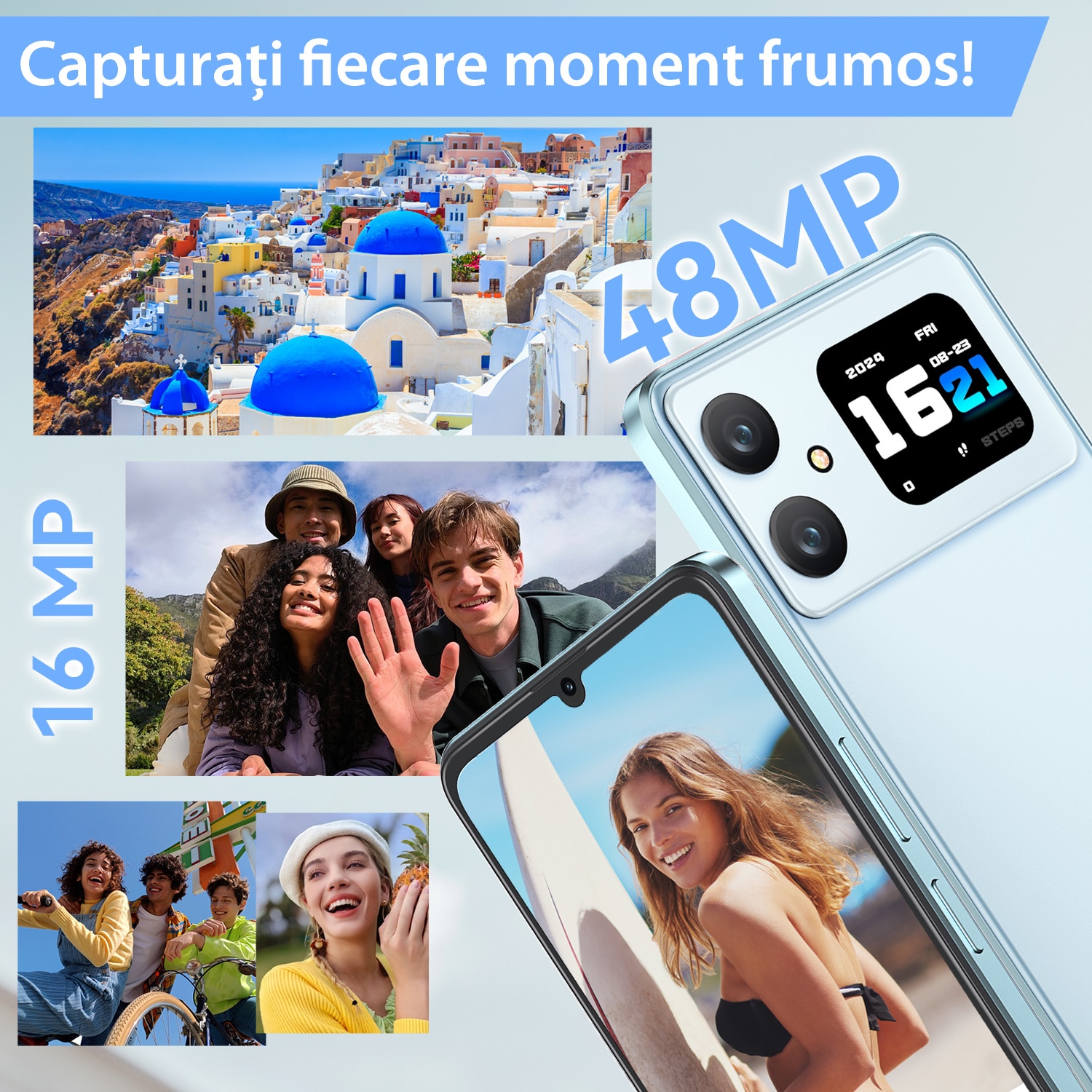 Telefon mobil CUBOT A20, Dual SIM, Android 14, 12GB+128GB/1TB, 5100mAh, ecran HD de 6.8" + Octa-Core 90Hz, Camera cu 48MP+16MP, Smartphone 4G, Face ID/GPS, Albastru