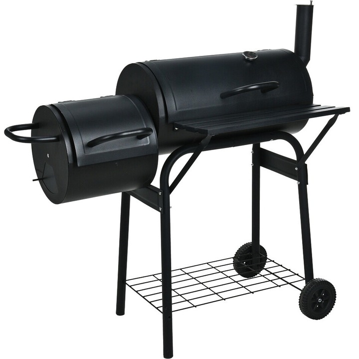 Gratar gradina, PROGarden, 2 zone de gatit, 60x30cm, negru, 106x63x110cm, otel