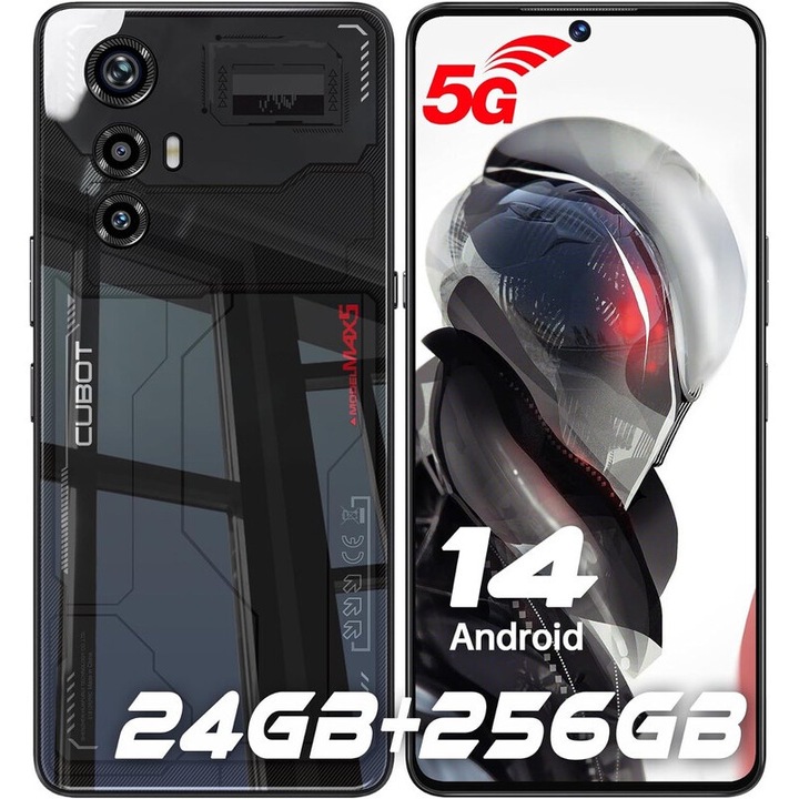 Смартфон CUBOT MAX 5, 24GB RAM, 256GB ROM, 100MP камера, 6.95'' 144Hz дисплей, 5100mAh батерия, Dual SIM 5G, Android 14, черен