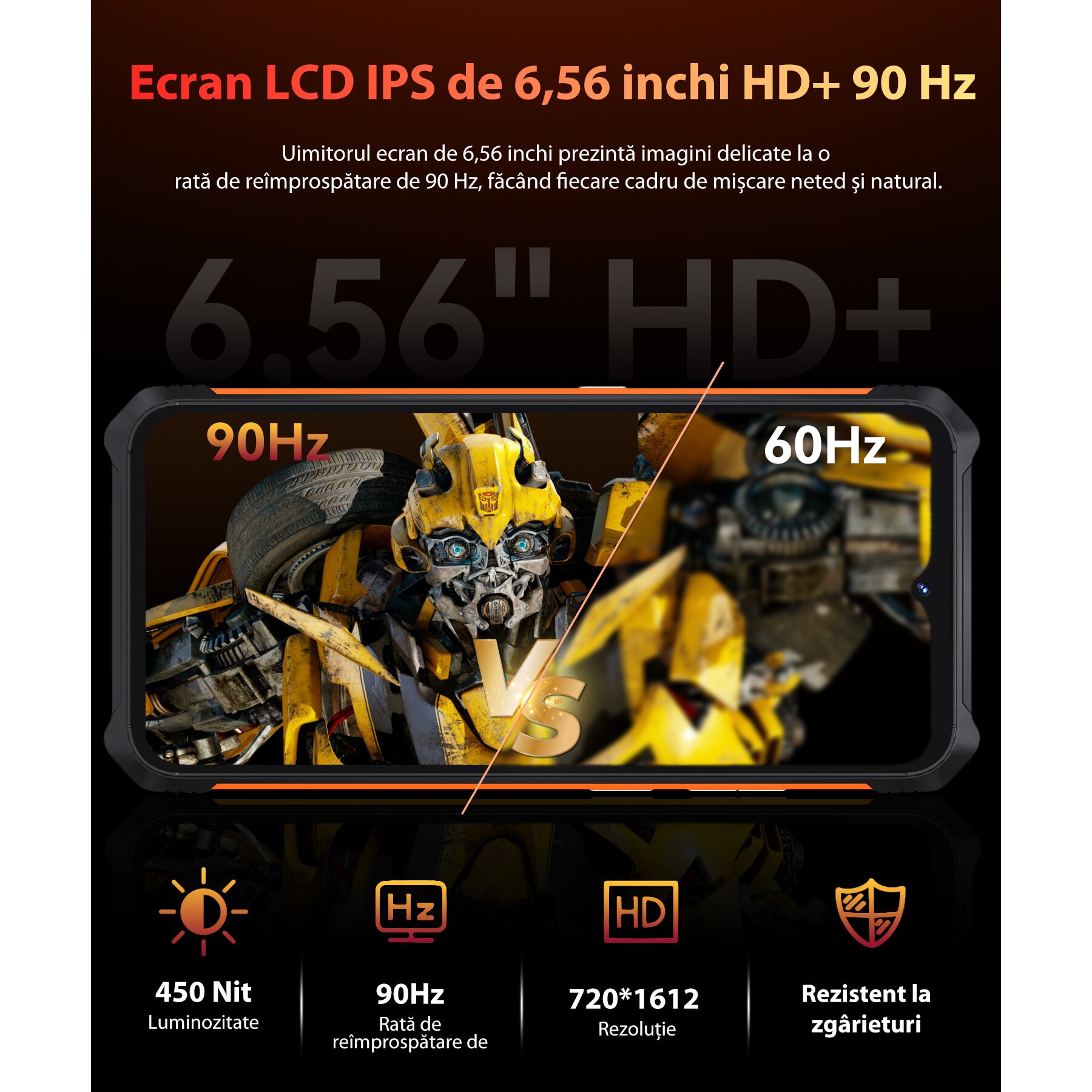 Telefon mobil CUBOT Kingkong ES, Android 14 16GB RAM + 128GB ROM, camera 48MP, display 6,56'', baterie 5000mAh, Dual SIM 4G, impermeabil IP68/IP69K, portocalie