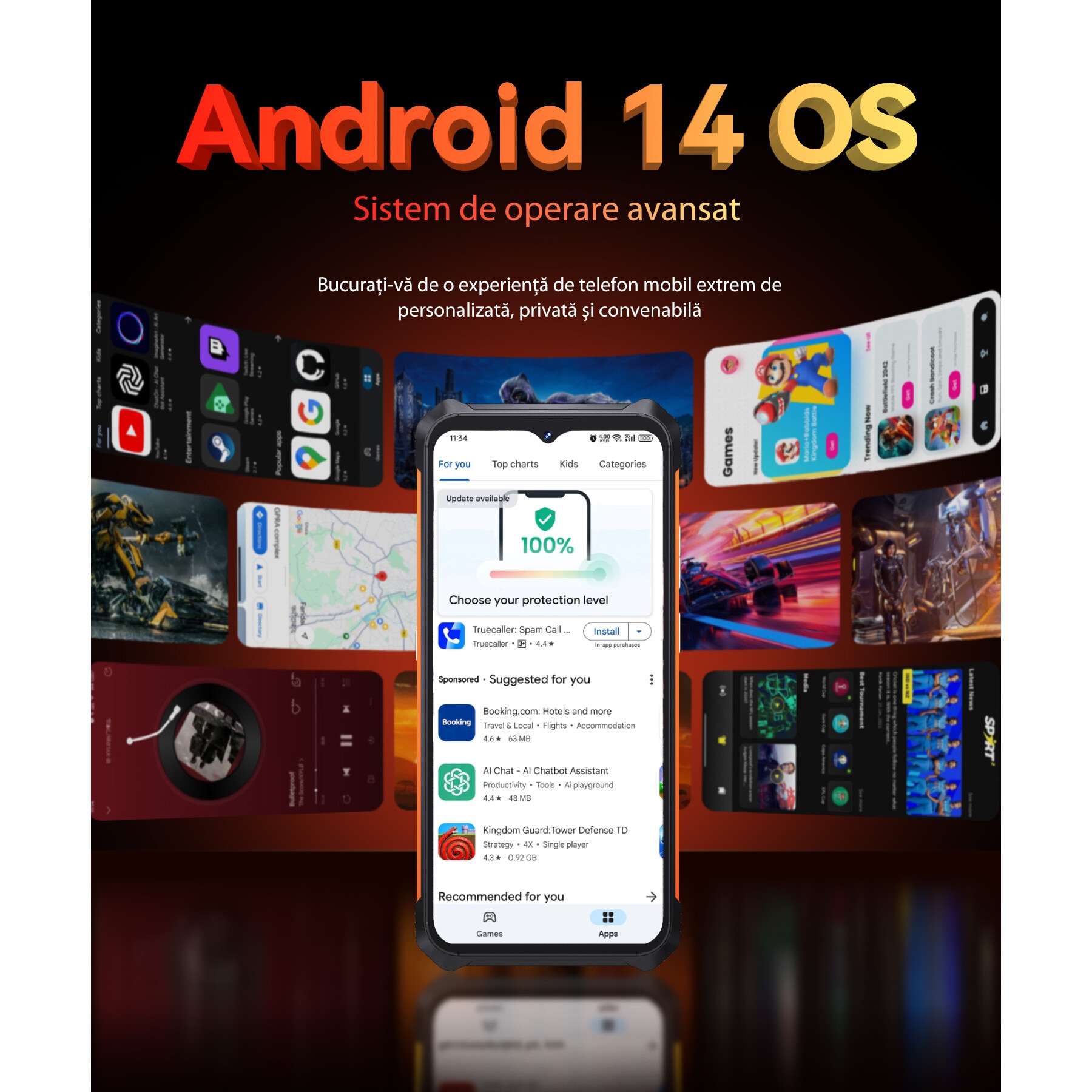 Telefon mobil CUBOT Kingkong ES, Android 14 16GB RAM + 128GB ROM, camera 48MP, display 6,56'', baterie 5000mAh, Dual SIM 4G, impermeabil IP68/IP69K, portocalie