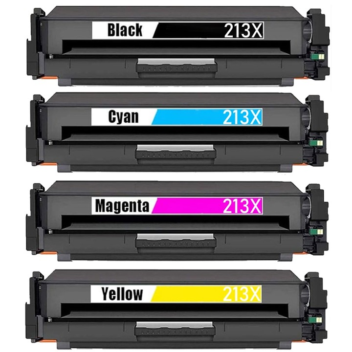 Set de 4 Tonere W213X Negru, Albastru, Rosu, Galben 27000 Pagini Compatibil HP Color LaserJet Enterprise 5700dn, MFP 5800dn, MFP 5800f, Flow MFP 5800zf, MFP 6800dn, Flow MFP 6800zfw, Flow MFP 6800zf, 6700dn, 6701dn 213X