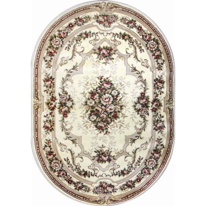 Covor Lotos, polipropilena, 120 x 170 cm, model clasic, bej, oval
