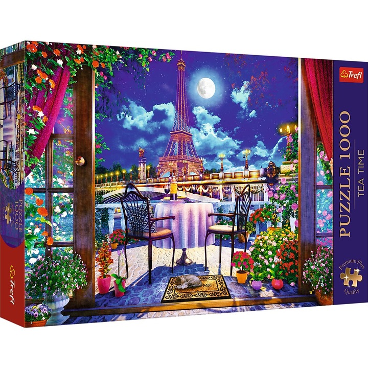Пъзел Trefl Premium Plus - Tea Time, Париж на лунна светлина, 1000 части