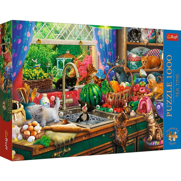 Пъзел Trefl Premium Plus - Tea Time, Игриви котенца, 1000 части