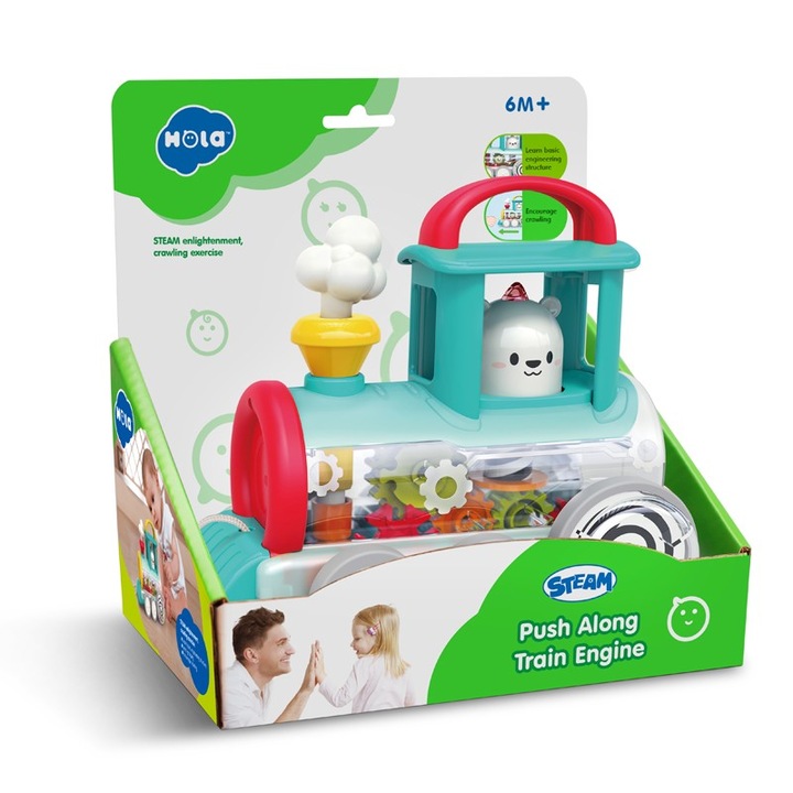 Играчка за дърпане Hola - Локомотив с парен механизъм, Син