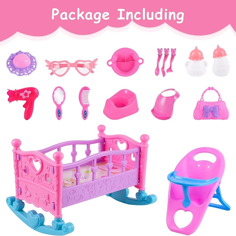 Set accesorii papusa, WEPZSXO, 19PCS, plastic, roz, 34cm - eMAG.ro