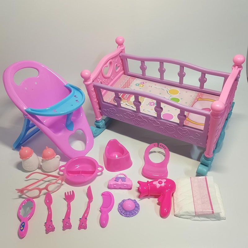 Set accesorii papusa, WEPZSXO, 19PCS, plastic, roz, 34cm - eMAG.ro