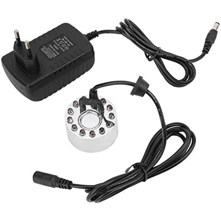 Ultrahangos ködgép, Nybgyy, 24W, 12 színes LED, műanyag, akváriumba, kertbe, fúvóka átmérője 4,5 cm