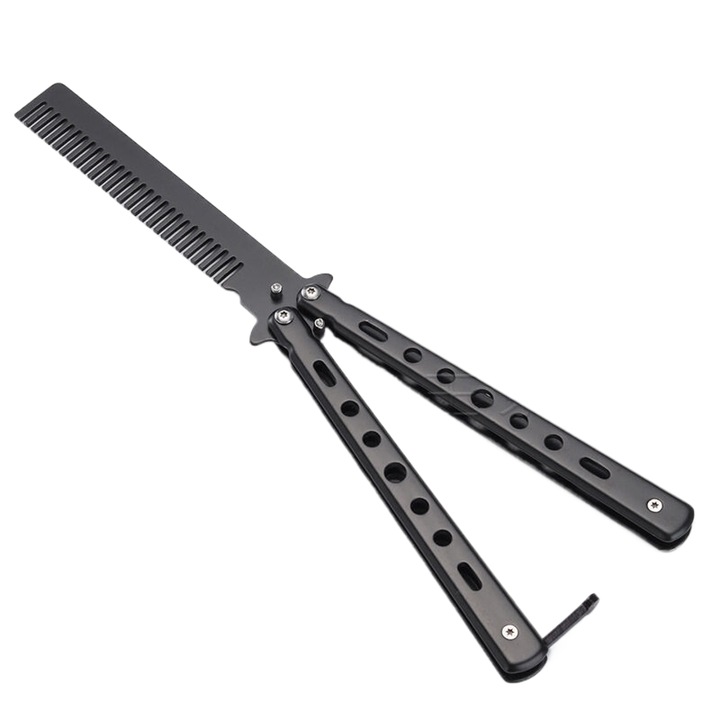 Нож пеперуда от неръждаема стомана, тип гребен, черен