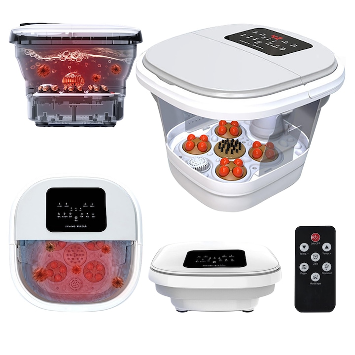 Cada de masaj pentru picioare pliabila, masaj rotativ electric, cu control digital, masaj rotativ 3D, temperatura ajustabila, pentru ameliorarea stresului picioarelor, WALALLA, alb natural