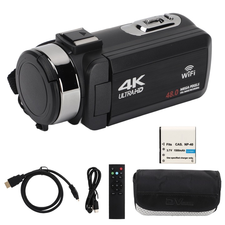 4K видеокамера, Mmgoqqt, 48MP, 18x цифрово увеличение, Черен