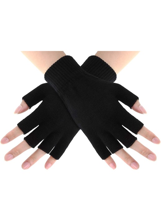 Set 2 perechi de manusi tricotate fara degete, BGHYHYHI, Negru, One Size