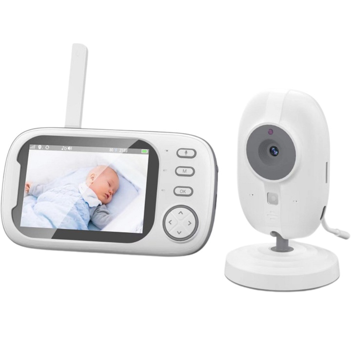 Digitális babafigyelő, vezeték nélküli audio-video kamera babafelügyelethez, 3,5" HD képernyő, infravörös éjszakai látás, kétirányú kommunikáció, hőmérséklet-figyelés, altatódalok, hangérzékelő – ideális a baba biztonságához és kényelméhez