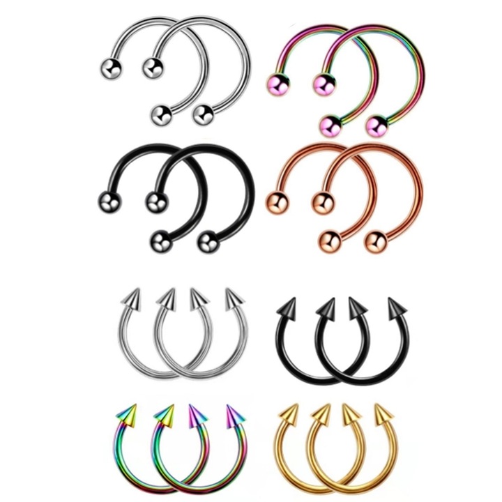 Set 24 inele septum din otel inoxidabil, BGHYHYHI, 4 culori, 6x8x10mm
