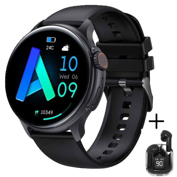 Smartwatch /Bratara fitness, Display AMOLED 1.43”, Apeluri Bluetooth, Monitorizare Sanatate, Notificari SMS/Social Media, Moduri Sportive, Rezistent la Apa, Incarcare Magnetica, Autonomie 7 Zile, Compatibil Android/iOS, Negru