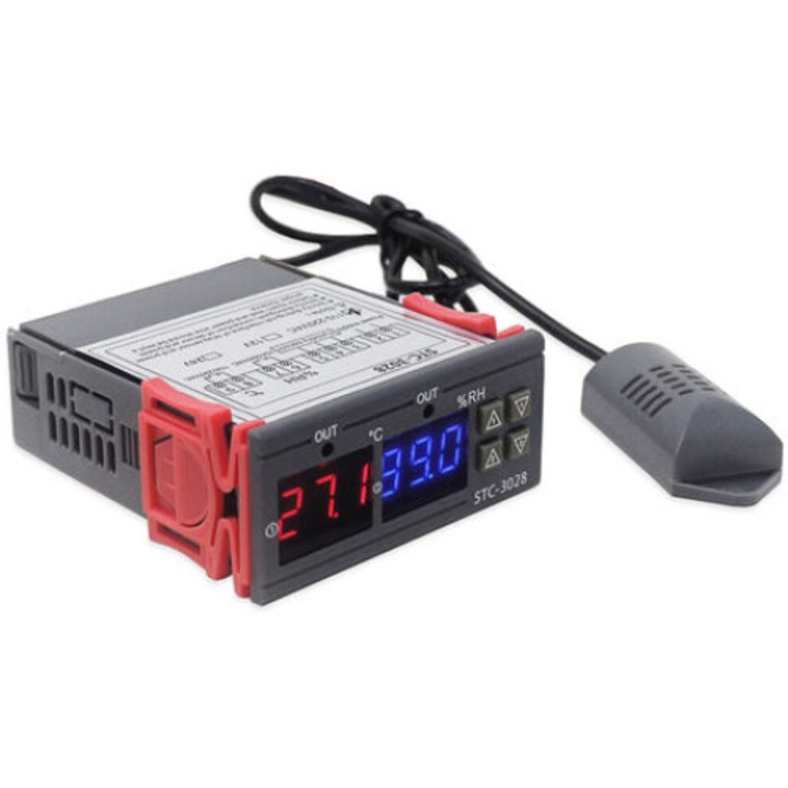 Controler digital temperatura/umiditate cu sonda, BGHYHYHI, ABS, 110-220V, -20C la +80C, 8.6x7.5x3.5cm, Negru
