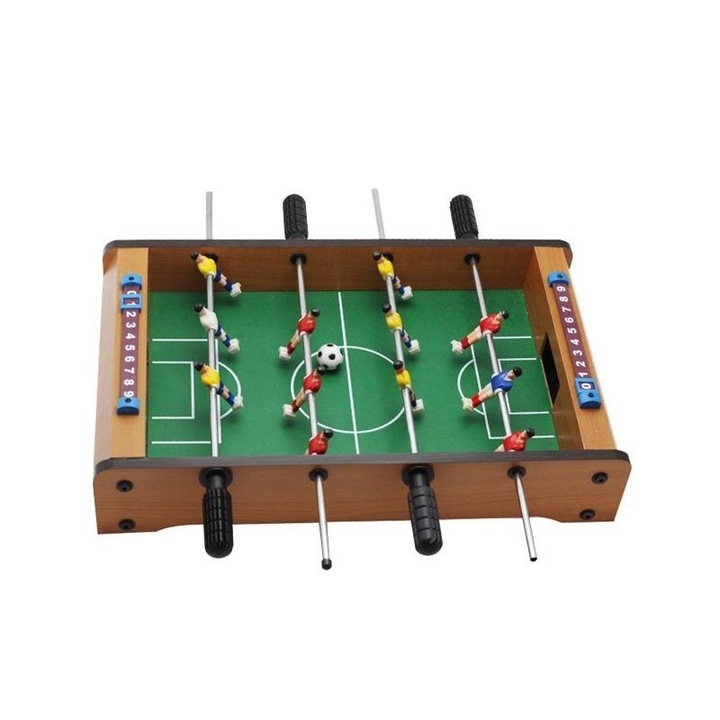 Joc Fotbal de masa cu teren, eMazing, 12 jucatori, panou de scor, din metal, lemn si ABS, 34.5 x 23 x 7 cm, potrivit pentru copii