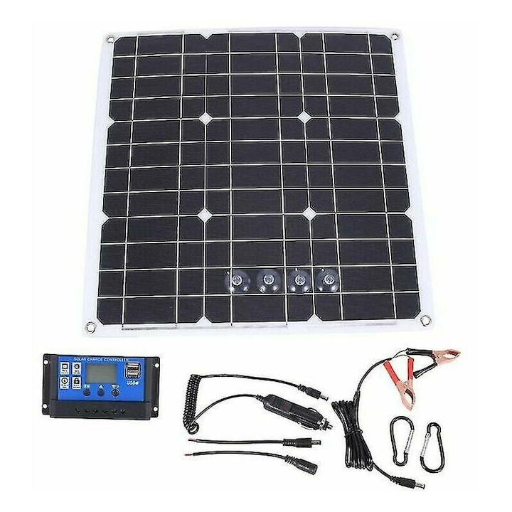 Kit panou solar 200W cu controller LCD 12V, negru, 43x43x2.5cm