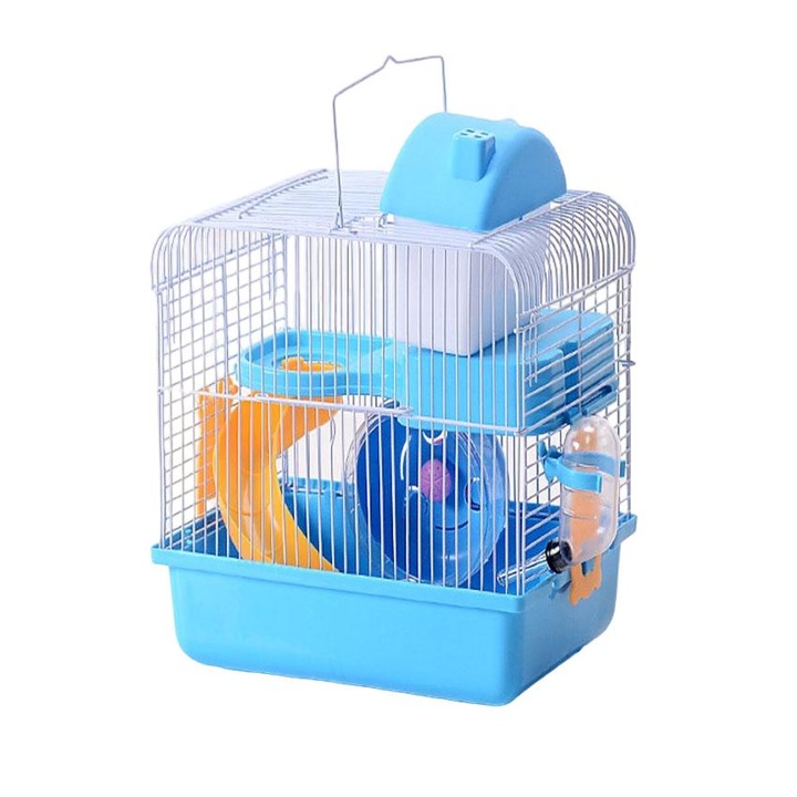 Casuta pentru hamster, BGHYHYHI, cu scara si roata, plastic, 28x21x31cm, albastru