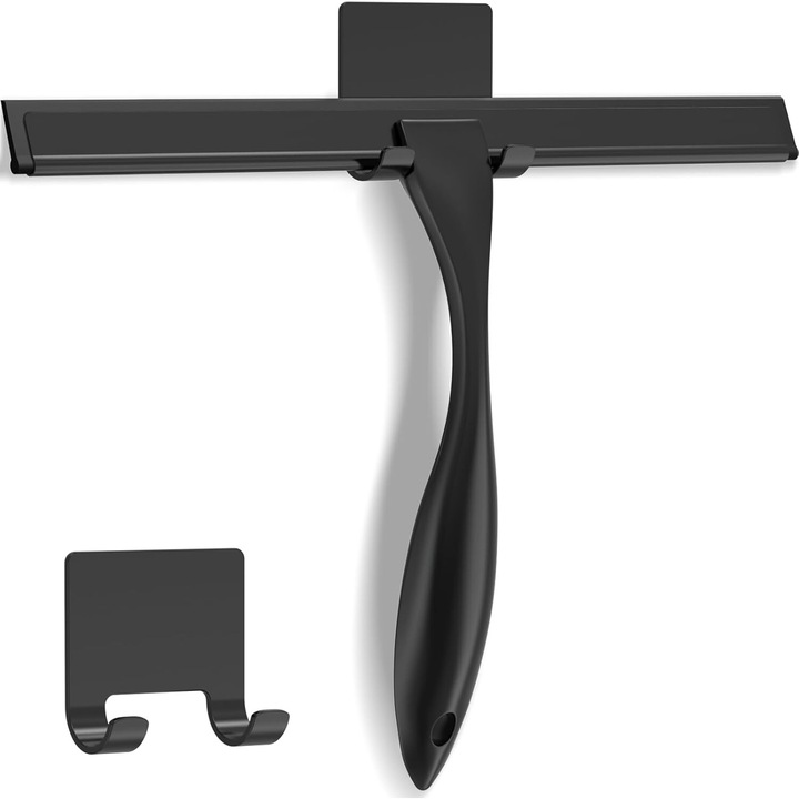 Racleta din otel inoxidabil pentru dus cu suport adeziv, 10 inch, negru