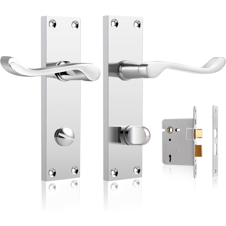 Set 10 manere cu incuietoare Probrico, aliaj zinc, finisaj cromat, 95mm, pentru usi de 15-60mm