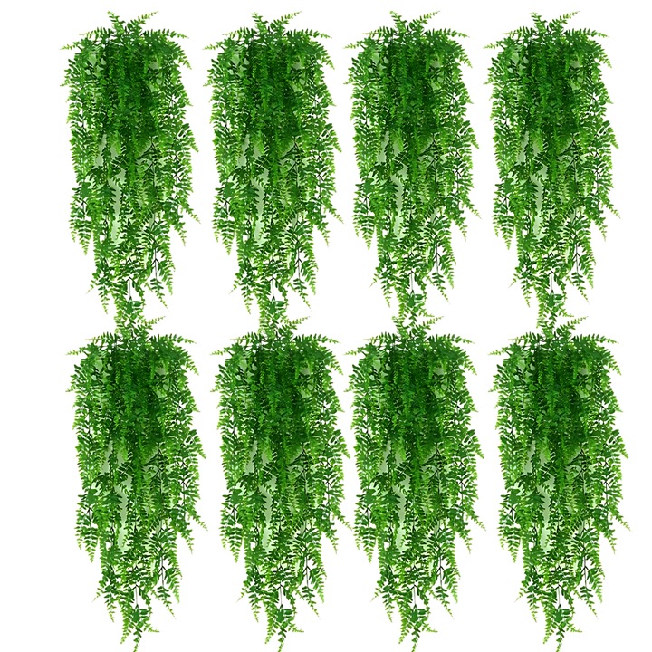 Комплект от 8 изкуствени папрати, S DEPOT®, пластмаса, 70см, Зелен