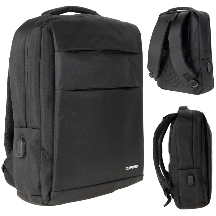 Rucsac multifunctional negru 22L, cu port USB, pentru laptop, dimensiuni 45x30x15cm