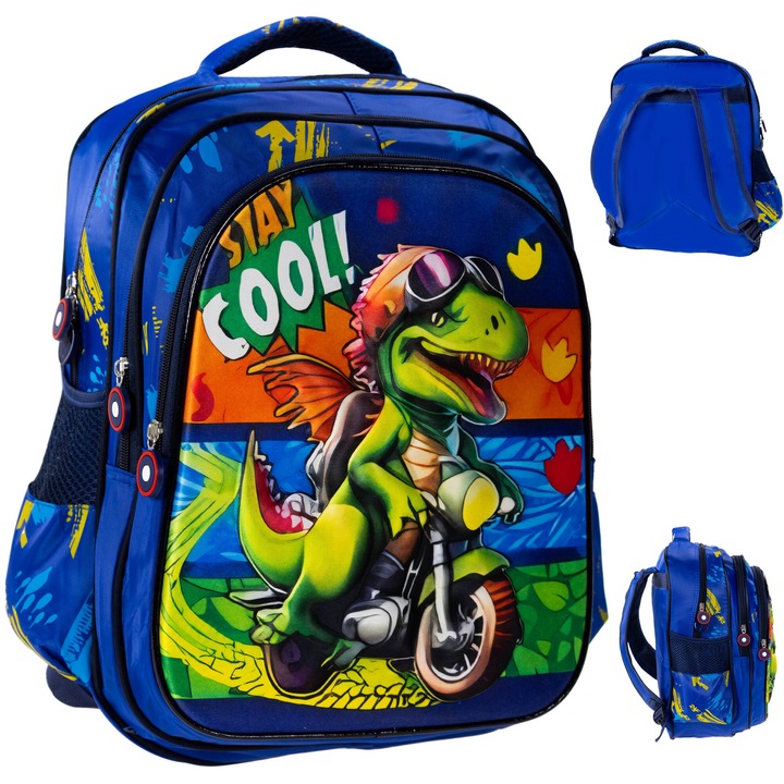 Ghiozdan multifunctional, dinozaur 3D, 25L, albastru, 40x30x20cm