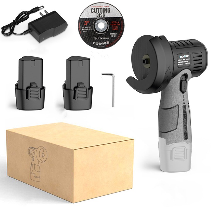 Акумулаторен ъглошлайф, GOSTOCK®, 10000 RPM, 16.8V, 2 батерии, Зарядно, Мек старт, Дълга автономия, Модерен дизайн, Сив