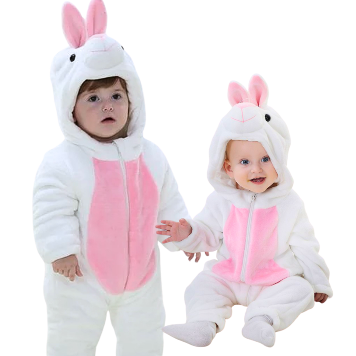 Pijama Onesie pentru Copii Animale, Alb/Roz