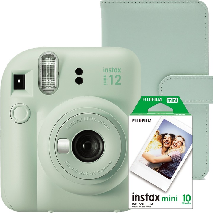 Камера за моменти снимки Fujifilm Instax Mini 12 Green Mint с албум и мини филм 1x10