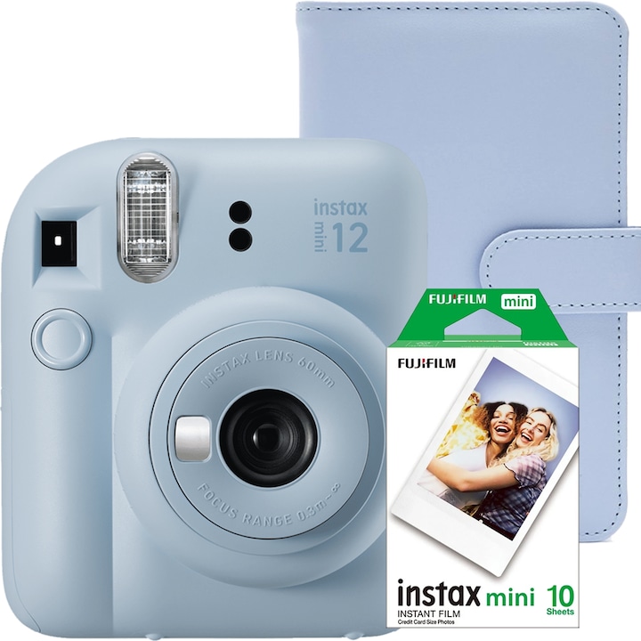 Фотоапарат за моментни снимки Fujifilm Instax Mini 12 Pastel Blue с албум и мини филм 1x10