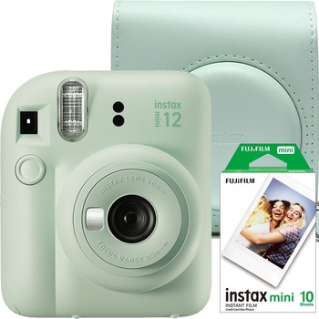 Aparat foto Instant Fujifilm Instax Mini 12 Green Mint + Geanta + Film Mini 1x10