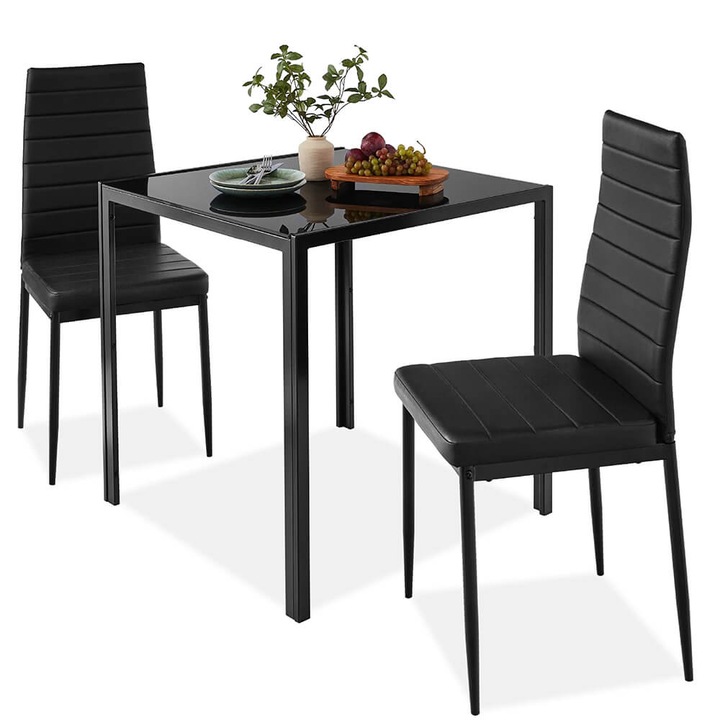 Set de bucatarie Timeless Tools, Pentru 2 persoane, Cu masa din sticla securizata, 75 x 41 x 75 cm, Negru