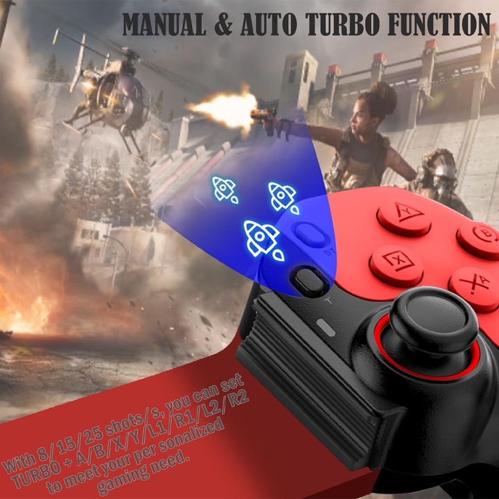 Controler, Wireless Controller, OPTIM SOLUTION, Gamepad pentru tablete, telefoane, Nintendo Switch/PS3/PS4, Bluetooth V5.2, 400mAh, Rosu