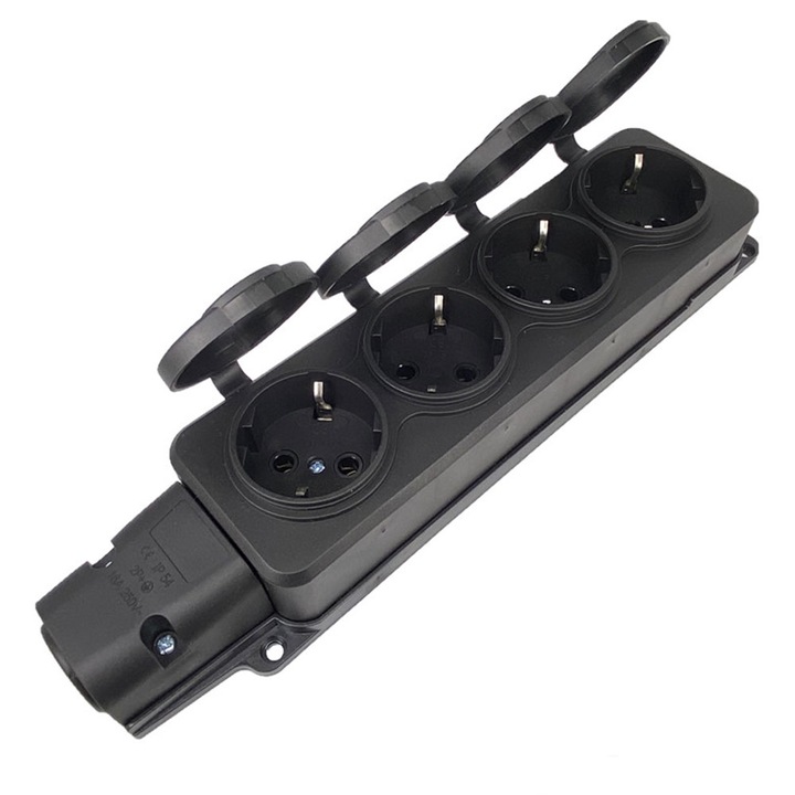 Удължител Delphi 5704, 4 гнезда, 250V, 16A, Влагозащитен, Без кабел, Черен