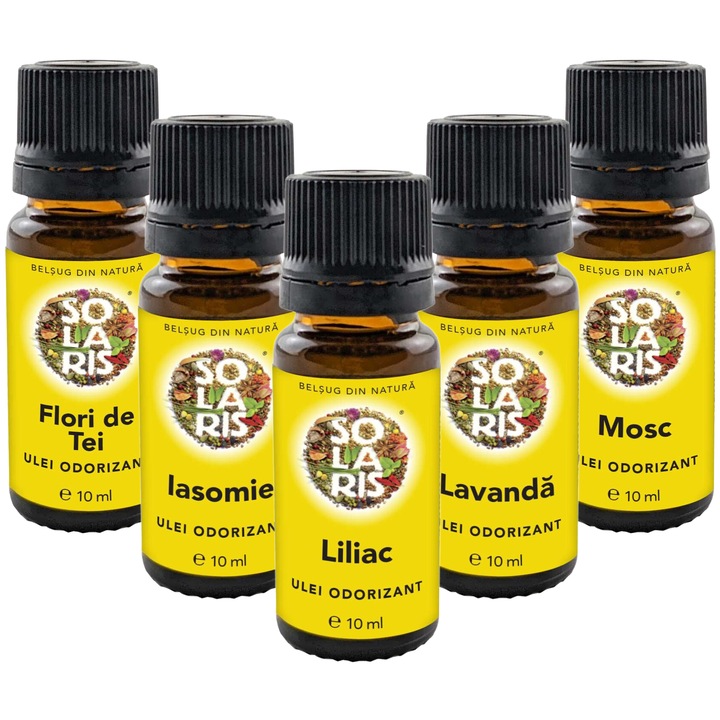 Kit 5 uleiuri aromoterapie "Aromele Favorite", cele mai iubite esente intr-un singur set, Solaris, 5x10ml, Seva Plant